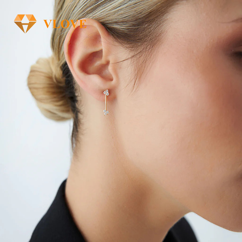 14K Vertical Bar Diamond Earrings | Geometric Triangle Studs | Natural Diamond Jewelry | VLOVE
