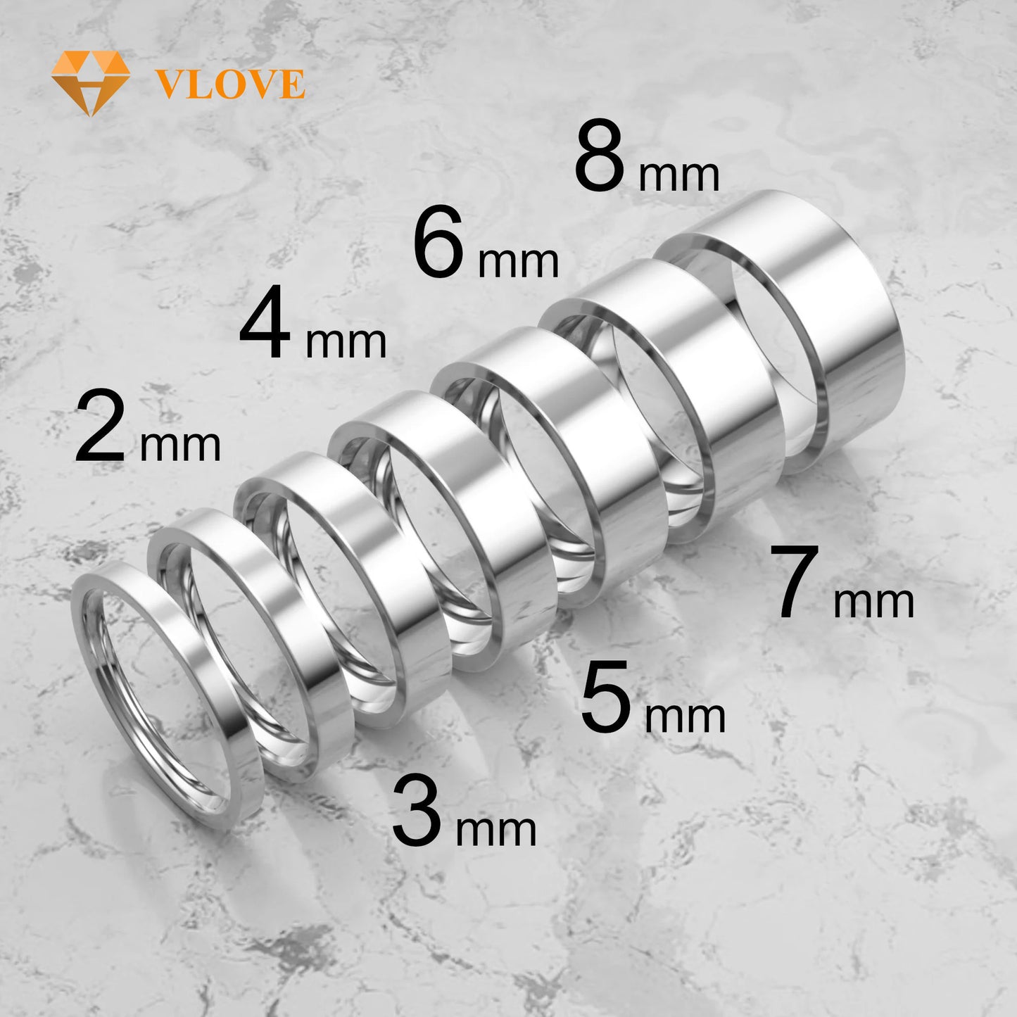 14K Solid Gold Wedding Band Set | Multiple Widths 3mm-8mm | High Polish Flat Step Edge | VLOVE Couple Rings