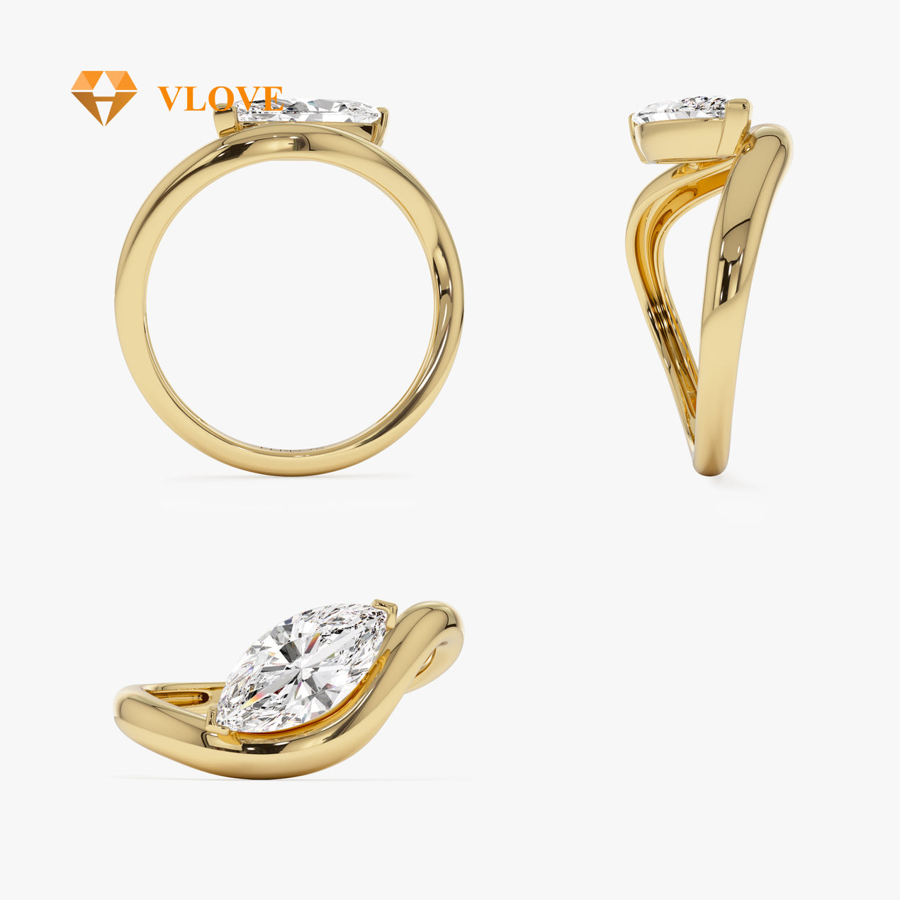 Lab Grown Marquise Diamond Ring | 1.00 CTW 14K Gold Engagement Ring | High-Grade Special Design | VLOVE