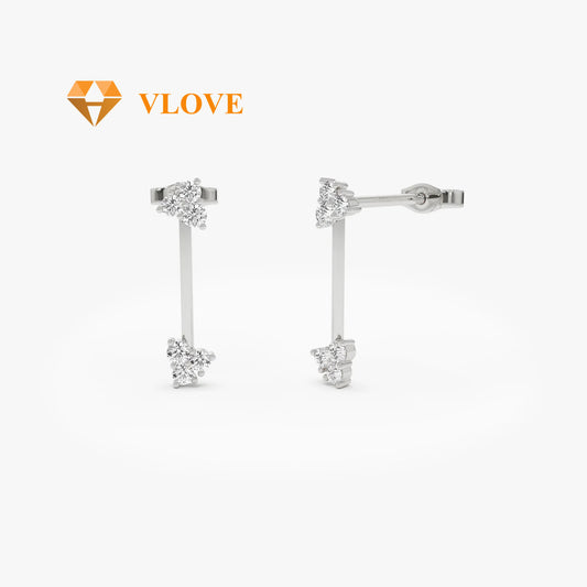 14K Vertical Bar Diamond Earrings | Geometric Triangle Studs | Natural Diamond Jewelry | VLOVE