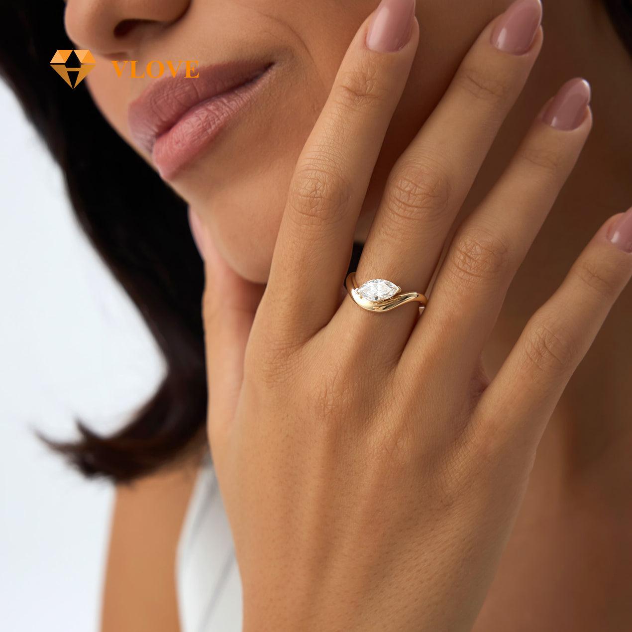 Lab Grown Marquise Diamond Ring | 1.00 CTW 14K Gold Engagement Ring | High-Grade Special Design | VLOVE