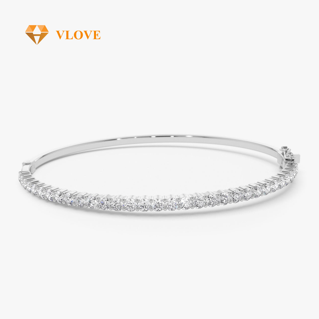 14K Gold Diamond Half Tennis Unique Bangle | 1.50 CTW Half Tennis Bangle for Women | Luxury Fashion Jewelry | VLOVE
