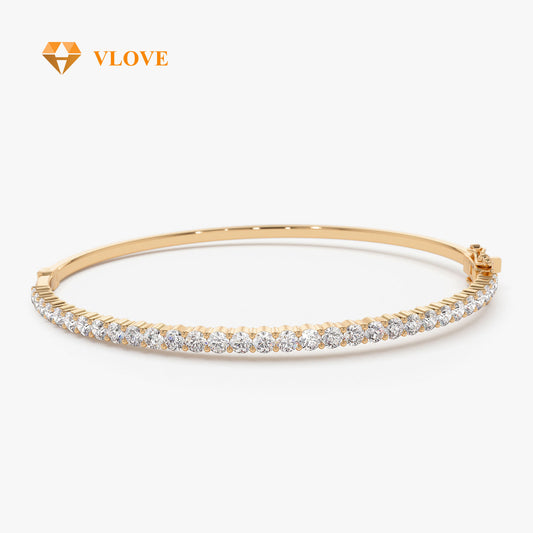 14K Gold Diamond Half Tennis Unique Bangle | 1.50 CTW Half Tennis Bangle for Women | Luxury Fashion Jewelry | VLOVE