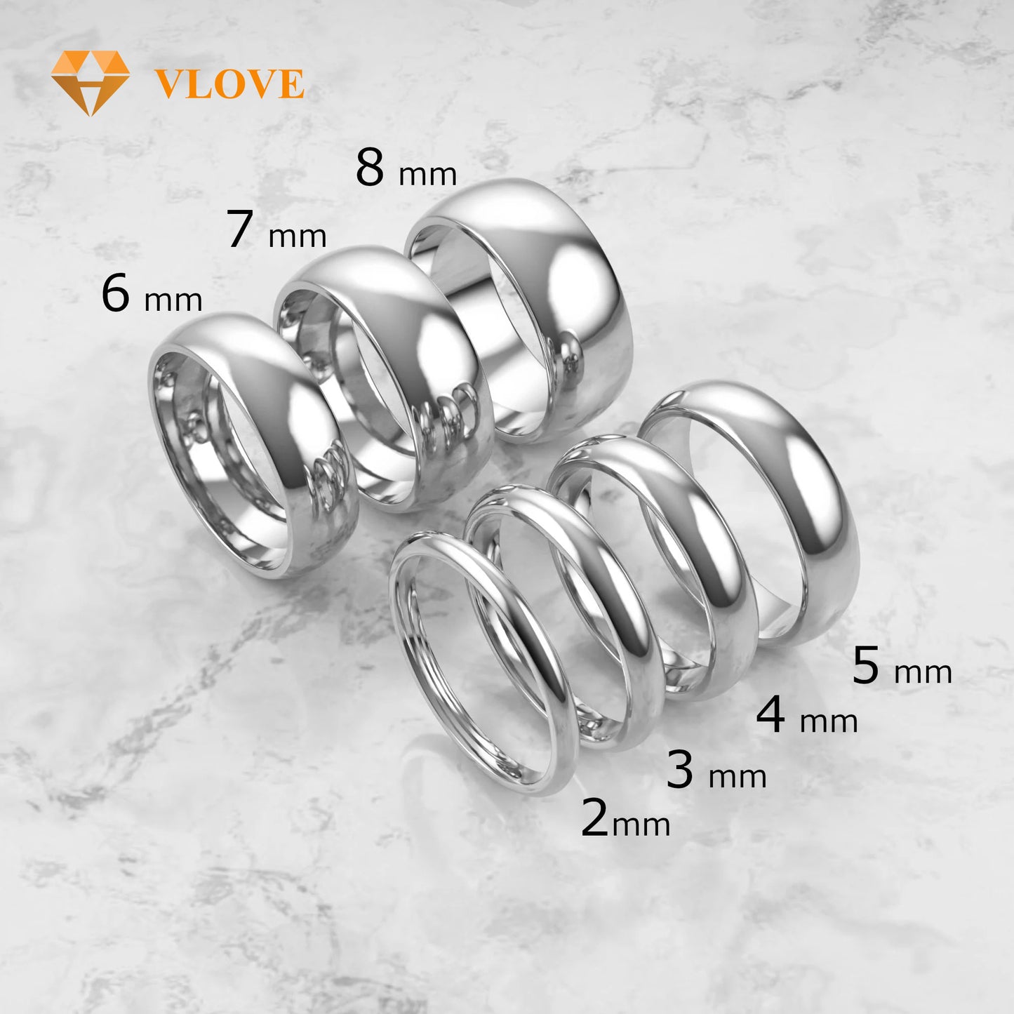 Custom Width Wedding Band Set (2-8mm) | 14K/18K Solid Gold Rings in Yellow/Rose/White | Simple Couple Matching Rings | VLOVE