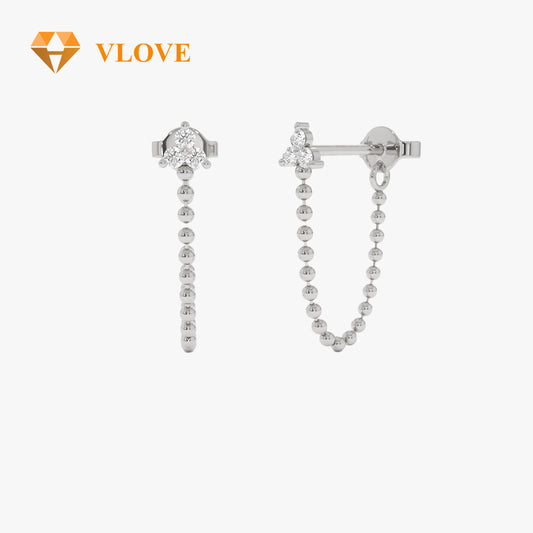 14K Solid Gold Beaded Diamond Earrings | Trio Dangling Studs | Luxury Women's Jewelry | VLOVE Bespoke