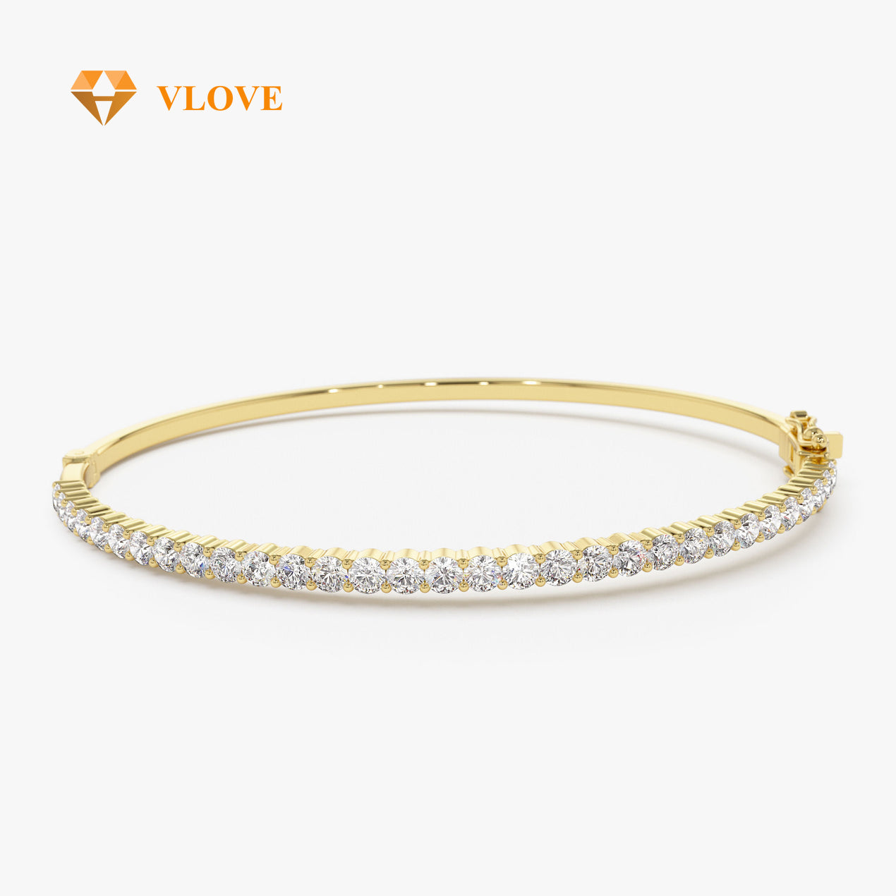 14K Gold Diamond Half Tennis Unique Bangle | 1.50 CTW Half Tennis Bangle for Women | Luxury Fashion Jewelry | VLOVE