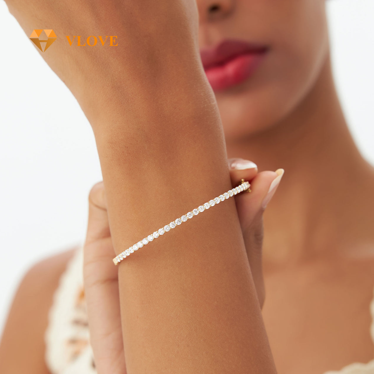 14K Gold Diamond Half Tennis Unique Bangle | 1.50 CTW Half Tennis Bangle for Women | Luxury Fashion Jewelry | VLOVE
