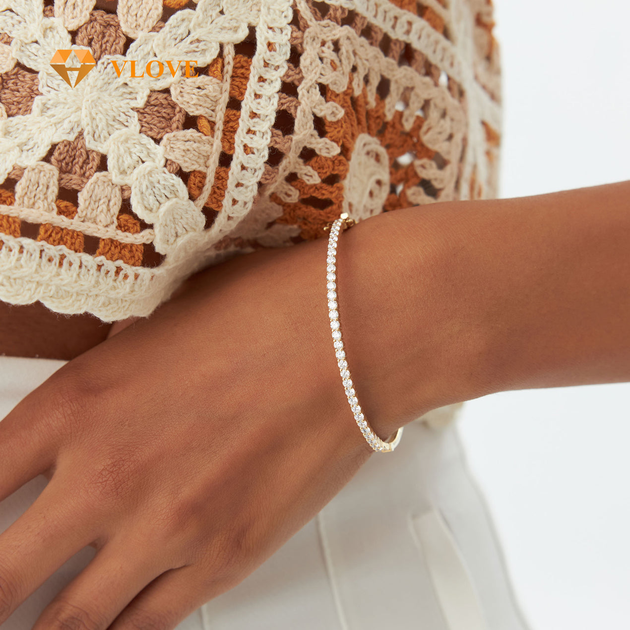 14K Gold Diamond Half Tennis Unique Bangle | 1.50 CTW Half Tennis Bangle for Women | Luxury Fashion Jewelry | VLOVE