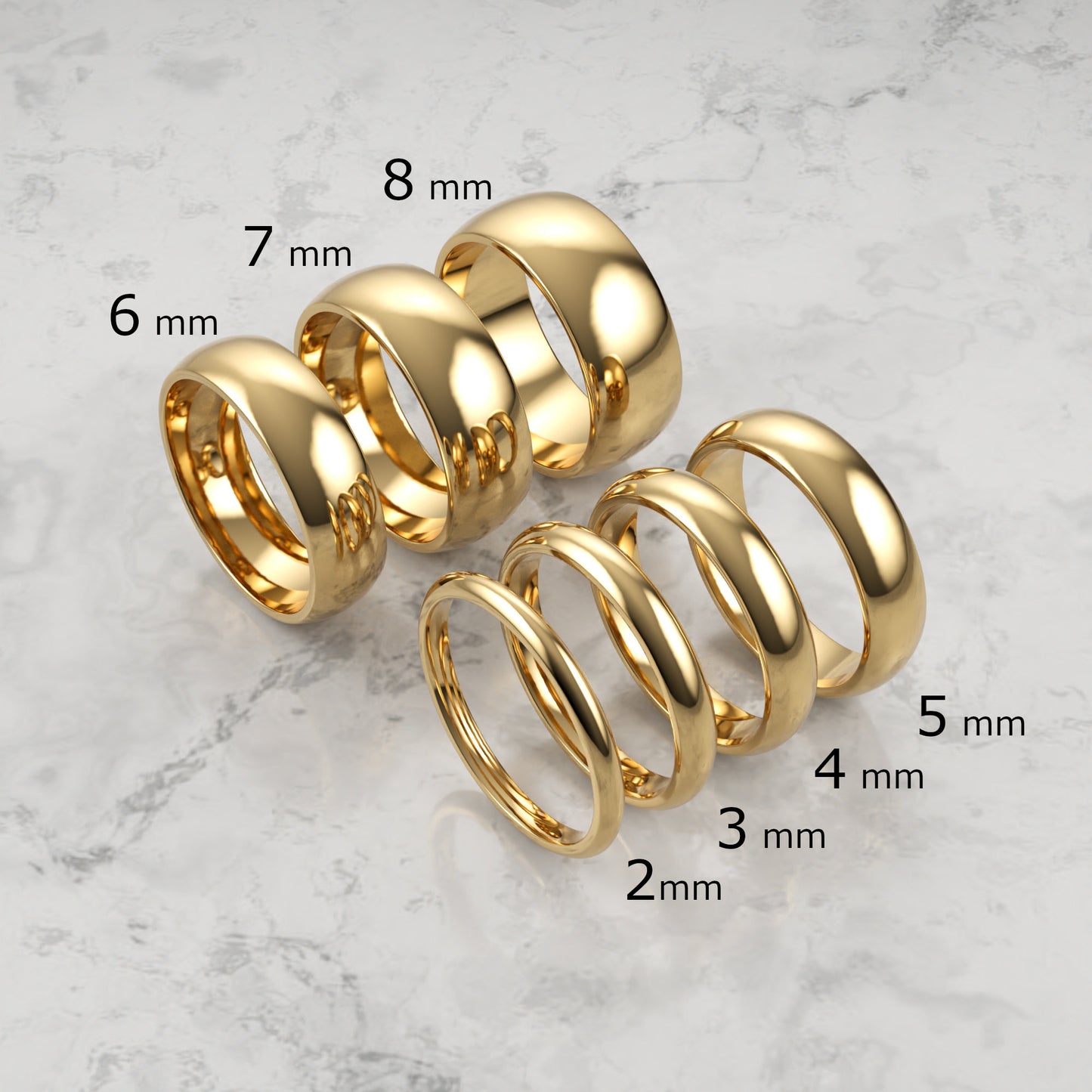 Custom Width Wedding Band Set (2-8mm) | 14K/18K Solid Gold Rings in Yellow/Rose/White | Simple Couple Matching Rings | VLOVE