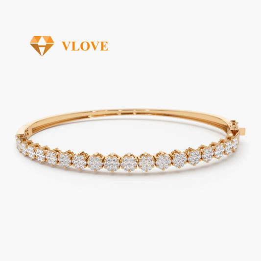 14K Gold 1.15CTW Cluster Diamond Bangle | Luxury Stackable Bracelet for Women | Customizable Jewelry | VLOVE