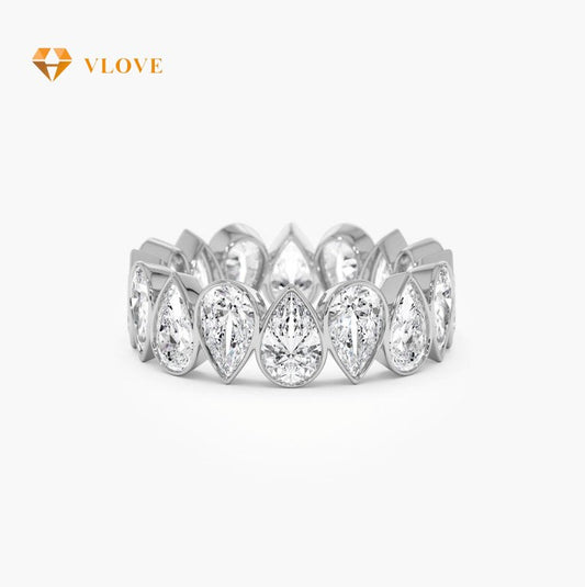 Pear Shaped Lab Grown Diamond Eternity Ring | 14K Gold Bezel Setting Wedding Band | 3.15 CTW VLOVE Jewelry