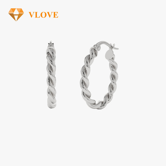 14K Twist Rope Hoop Earrings | 20MM Dangle Drop Earrings | Gold Rope Design Jewelry | VLOVE Custom