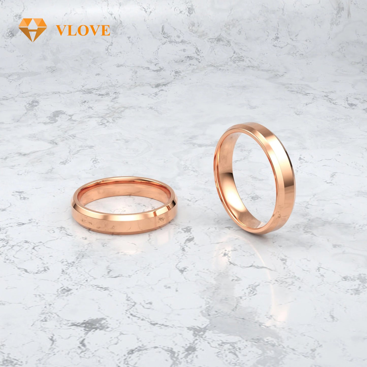 Comfort Fit Wedding Ring | 14K Solid Gold Beveled Edge Band | Free Engraving Gift for Couples | VLOVE