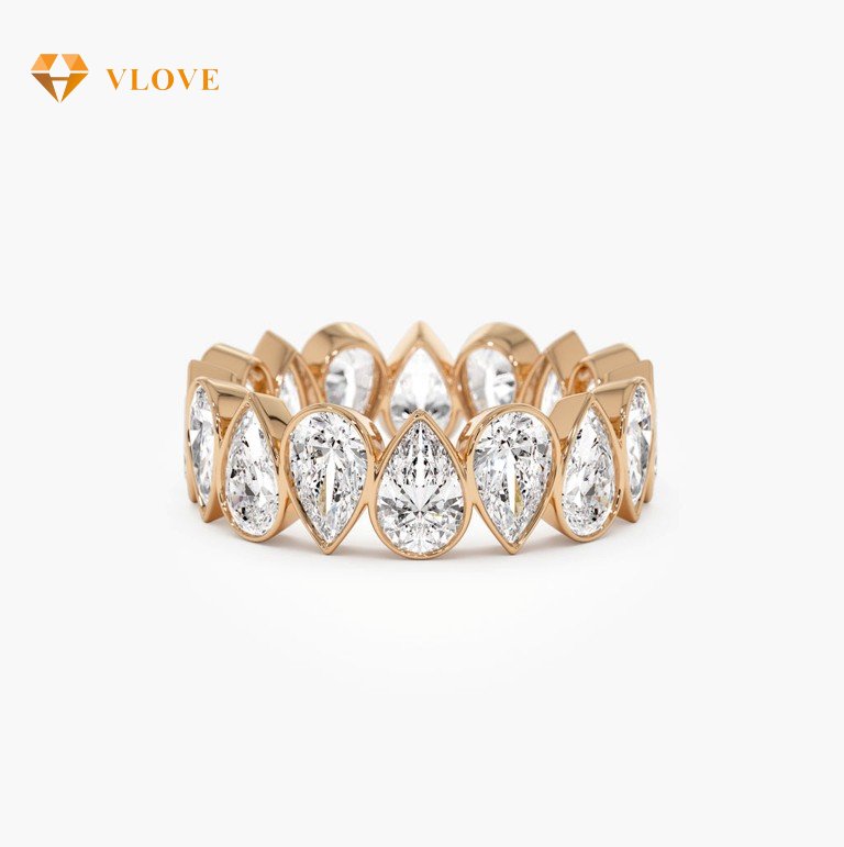 Pear Shaped Lab Grown Diamond Eternity Ring | 14K Gold Bezel Setting Wedding Band | 3.15 CTW VLOVE Jewelry