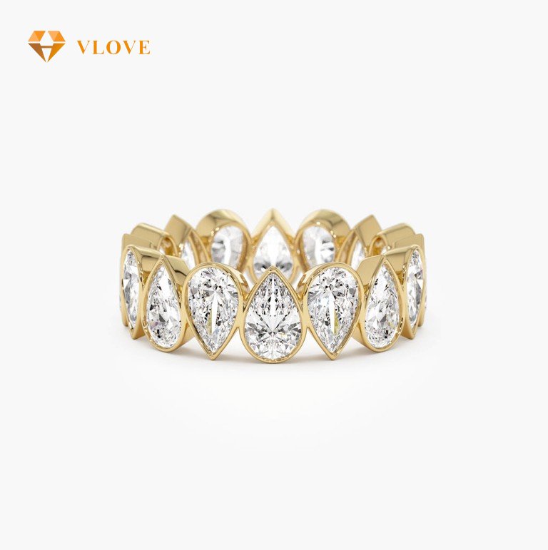 Pear Shaped Lab Grown Diamond Eternity Ring | 14K Gold Bezel Setting Wedding Band | 3.15 CTW VLOVE Jewelry