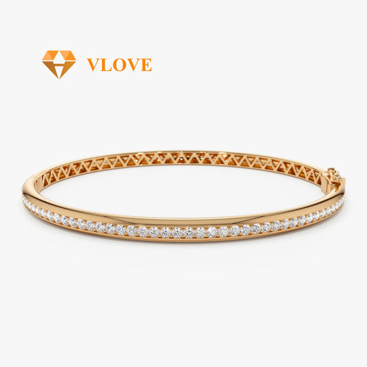 14K Solid Gold 1.00 CTW Round Diamond Bangle | Luxury Statement Bracelet for Women | Certified Fine Jewelry | VLOVE