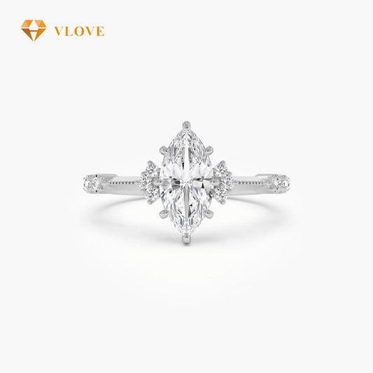 Lab Diamond Engagement Ring | Marquise & Round Cut 1.10 CTW | 14K Gold Art Deco Ring | VLOVE Premium Jewelry for Women