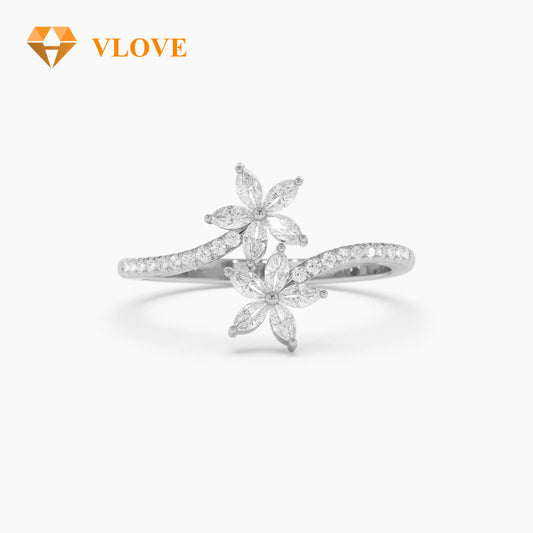 Super VLOVE Custom Jewelry Manufacturer Real Certified Natural Diamond Engagement Ring Marquise Diamond Bypass Flower Ring in 14K