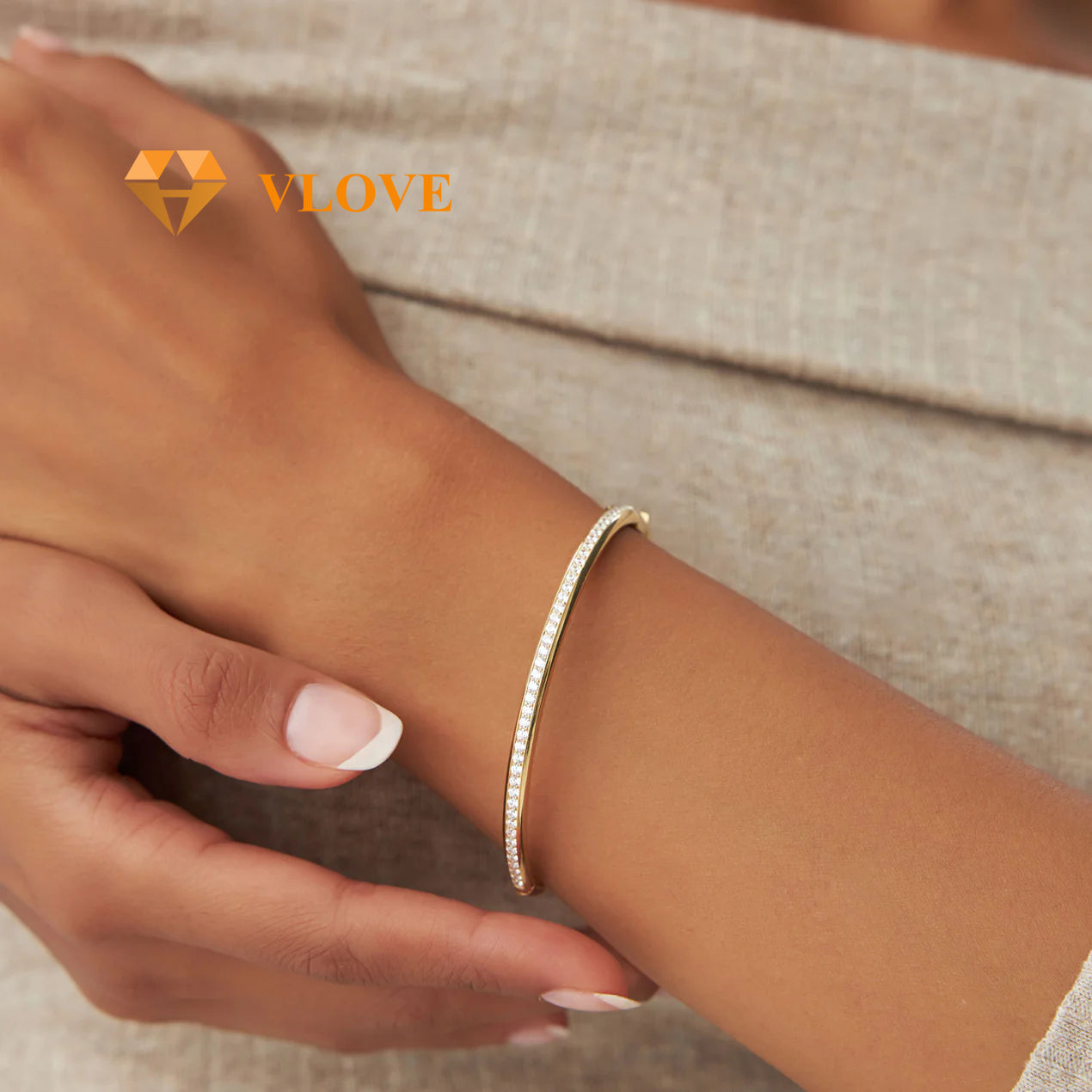 14K Solid Gold 1.00 CTW Round Diamond Bangle | Luxury Statement Bracelet for Women | Certified Fine Jewelry | VLOVE