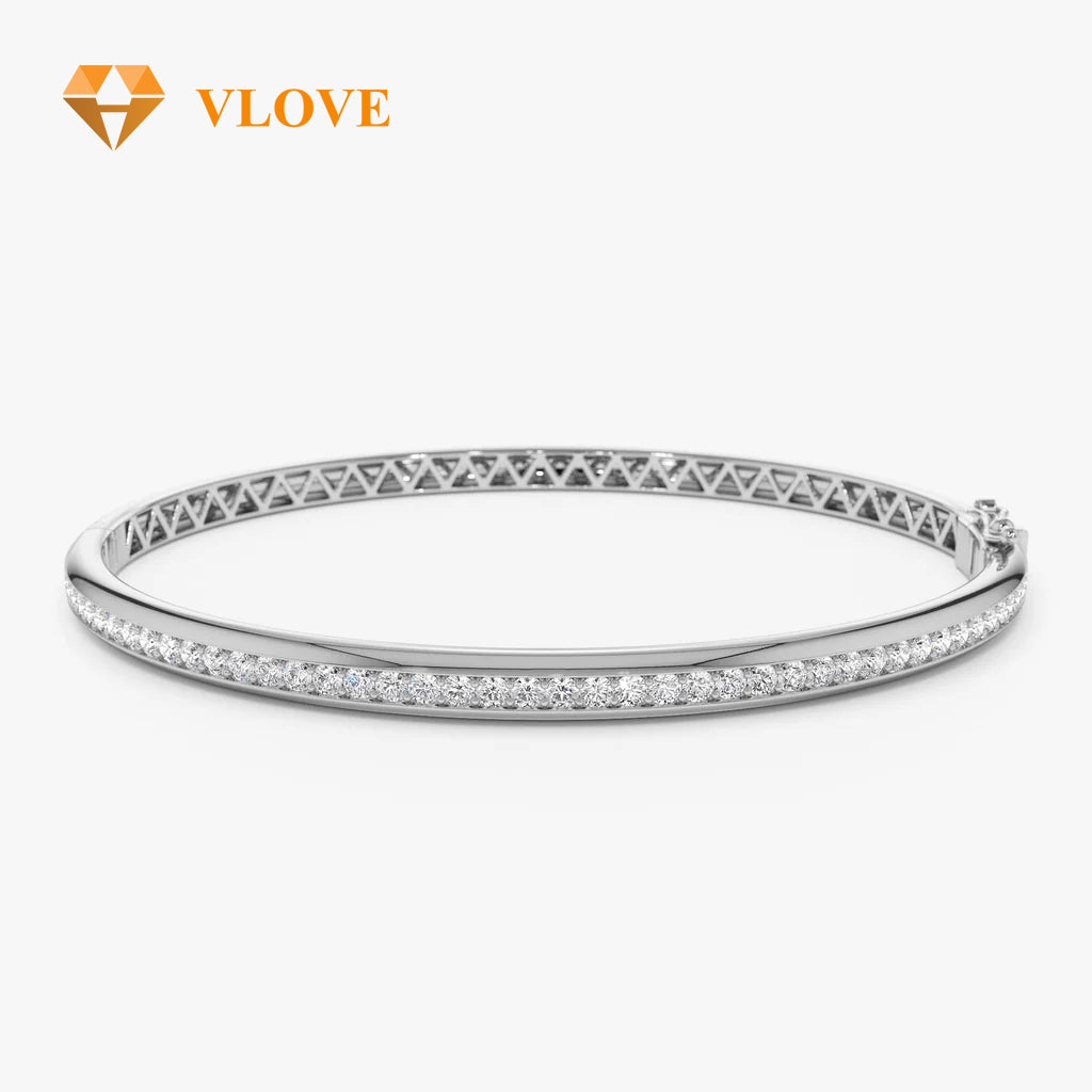 14K Solid Gold 1.00 CTW Round Diamond Bangle | Luxury Statement Bracelet for Women | Certified Fine Jewelry | VLOVE