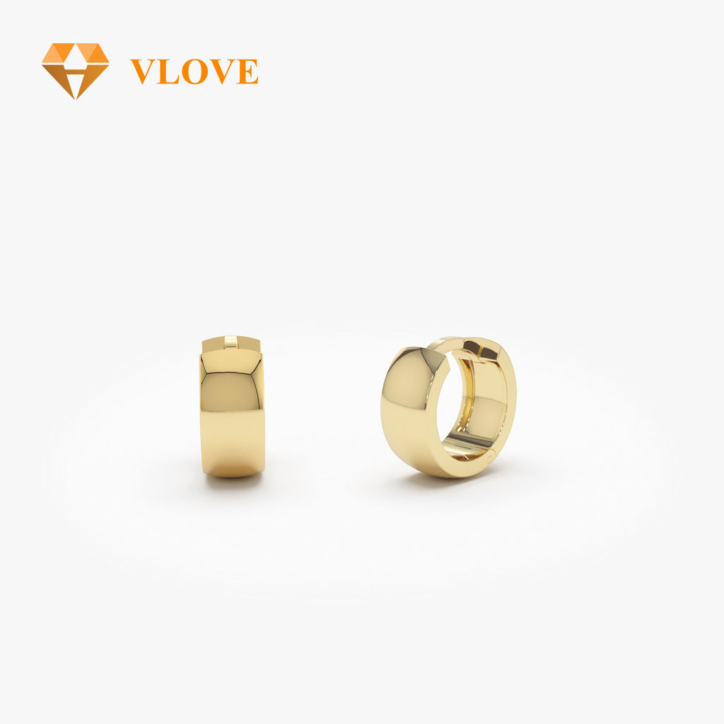 14K Solid Gold Chunky Hoop Earrings | Thick Huggie Earrings for Women | Luxury Statement Jewelry | VLOVE Wholesale