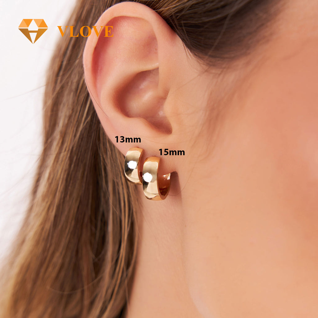 14K Solid Gold Chunky Hoop Earrings | Thick Huggie Earrings for Women | Luxury Statement Jewelry | VLOVE Wholesale
