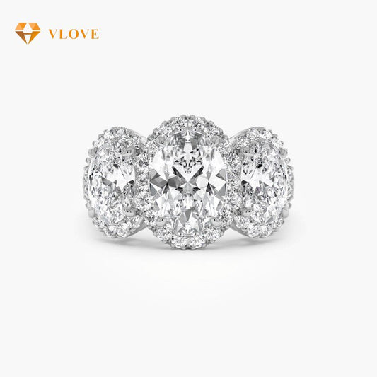 Lab Grown Diamond Three Stone Ring | Oval Cut 3.35 CTW Engagement Ring | 14K/18K Gold Wedding Band for Women | VLOVE Luxury Jewelry