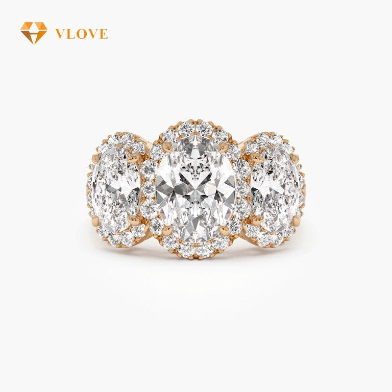 Lab Grown Diamond Three Stone Ring | Oval Cut 3.35 CTW Engagement Ring | 14K/18K Gold Wedding Band for Women | VLOVE Luxury Jewelry