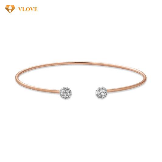 14K Gold Diamond Accent Open Cuff Bangle | Disco Ball Design Bracelet | Easter Gift Jewelry for Women | VLOVE