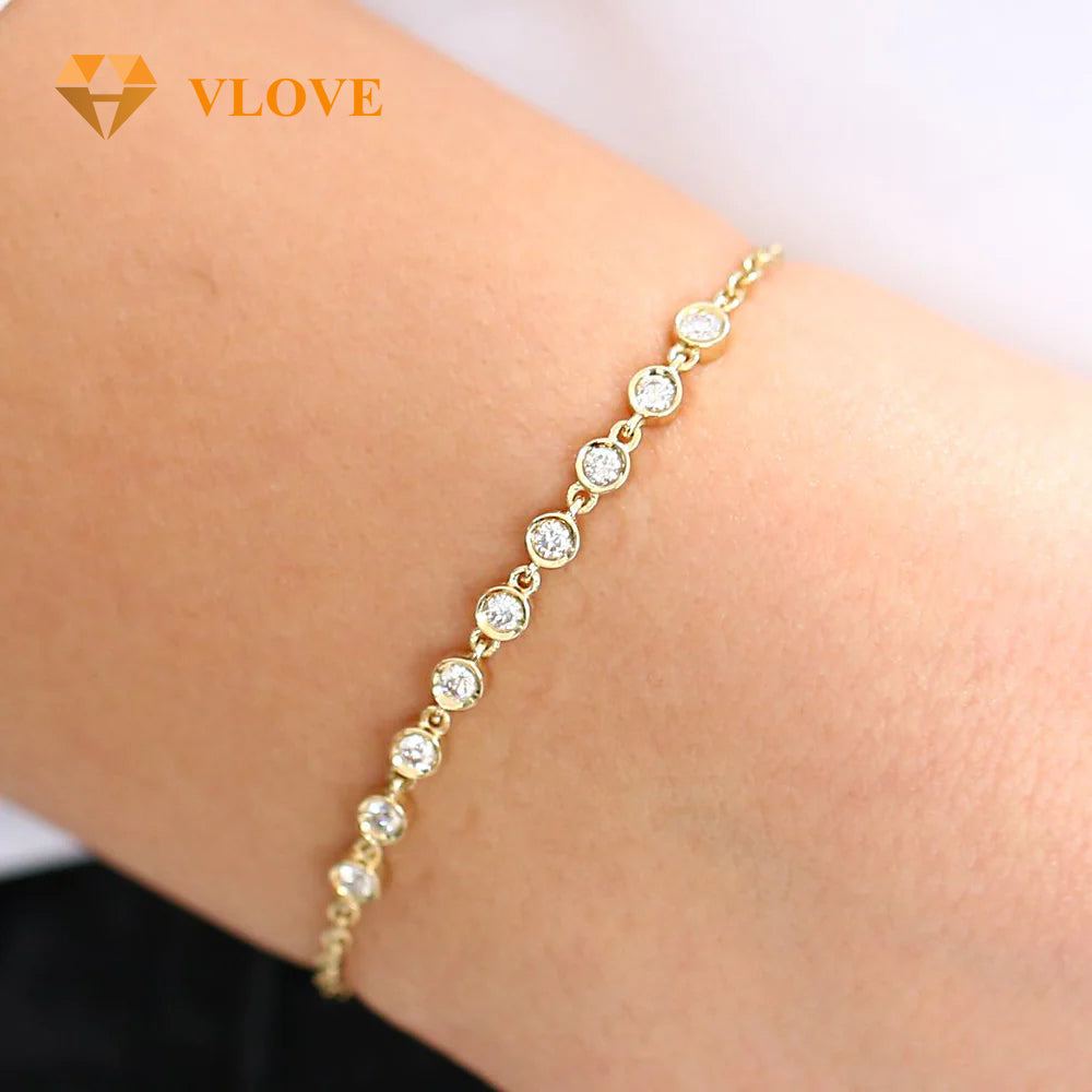 14K Gold Bezel Set Diamond Bracelet | Secure Setting Women's Bracelet | Luxury Everyday Jewelry | VLOVE