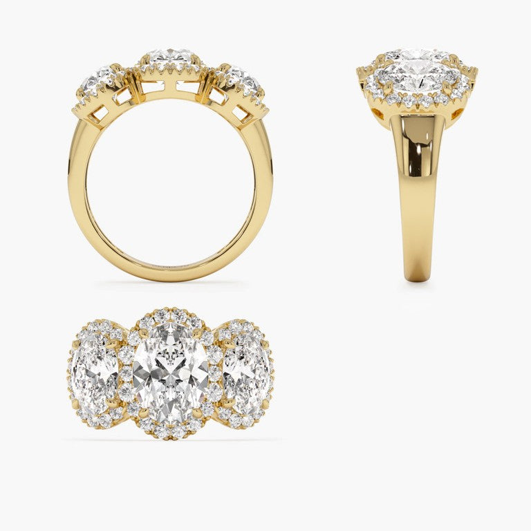 Lab Grown Diamond Three Stone Ring | Oval Cut 3.35 CTW Engagement Ring | 14K/18K Gold Wedding Band for Women | VLOVE Luxury Jewelry
