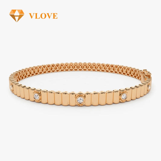 14K Gold Ribbed Diamond Bangle Bracelet | Party Wear Jewelry for Women | Best Selling Gift Idea | VLOVE