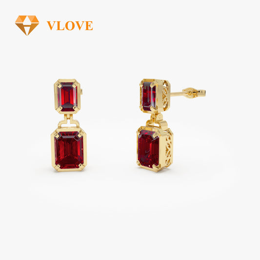 14K Gold Purple Amethyst Dangle Earrings | Customizable Gemstone Drop Earrings | Yellow Citrine Green Peridot London Blue Topaz Red Garnet | VLOVE