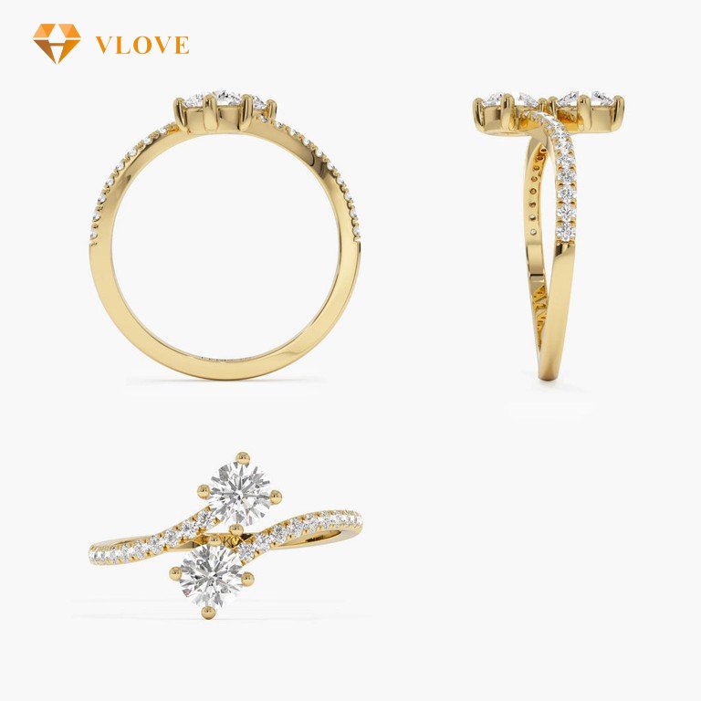 Lab Grown Diamond Bypass Ring | 14K Gold Round Shape 0.80 CTW Band | Elegant Stackable Jewelry for Women | VLOVE