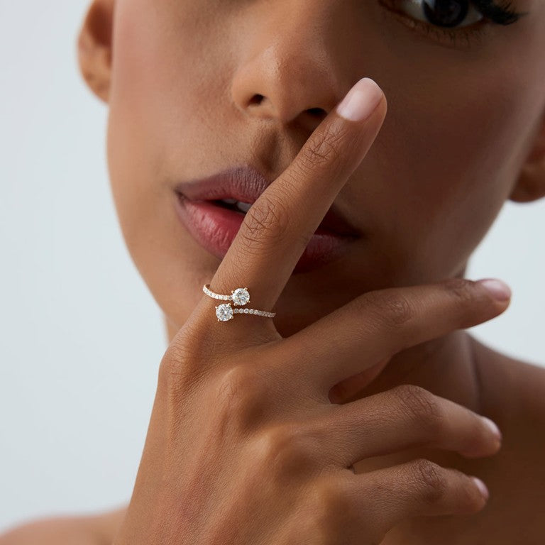 Lab Grown Diamond Bypass Ring | 14K Gold Round Shape 0.80 CTW Band | Elegant Stackable Jewelry for Women | VLOVE