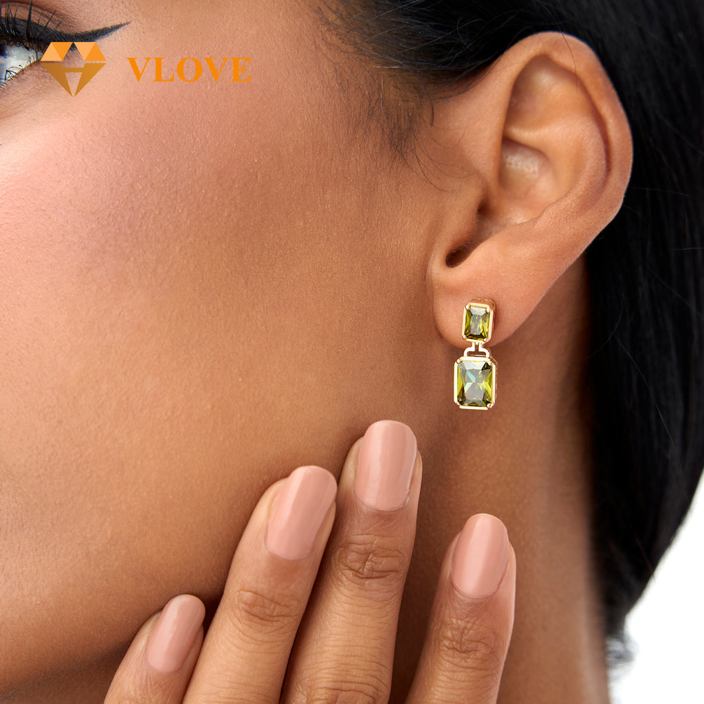 14K Gold Purple Amethyst Dangle Earrings | Customizable Gemstone Drop Earrings | Yellow Citrine Green Peridot London Blue Topaz Red Garnet | VLOVE