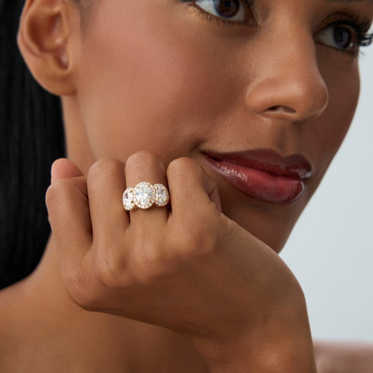 Lab Grown Diamond Three Stone Ring | Oval Cut 3.35 CTW Engagement Ring | 14K/18K Gold Wedding Band for Women | VLOVE Luxury Jewelry