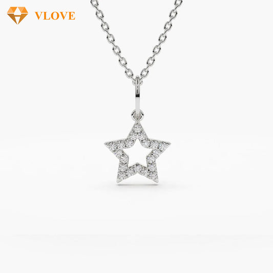 Star Diamond Necklace | 14K Gold Full Diamond Layering Chain | Minimalist Everyday Jewelry | VLOVE
