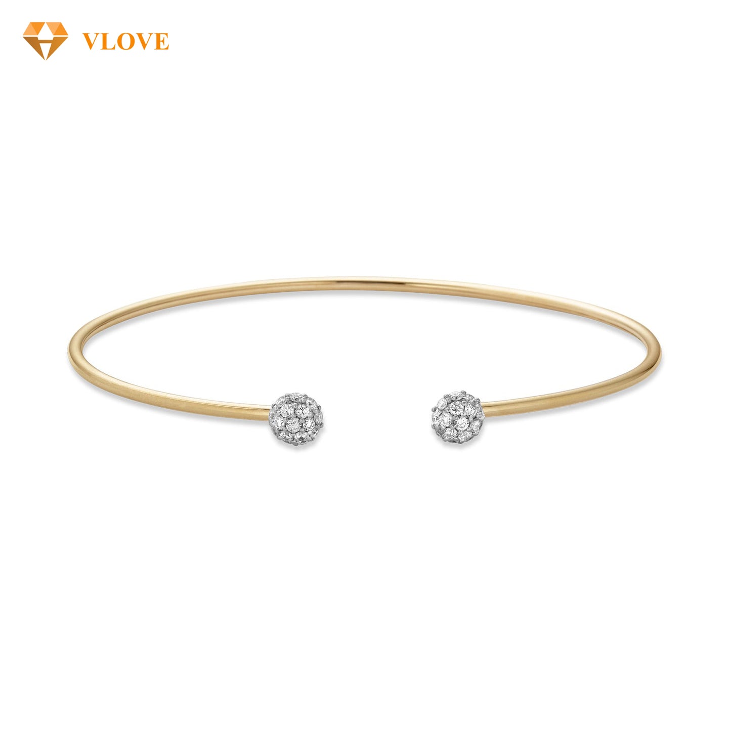 14K Gold Diamond Accent Open Cuff Bangle | Disco Ball Design Bracelet | Easter Gift Jewelry for Women | VLOVE