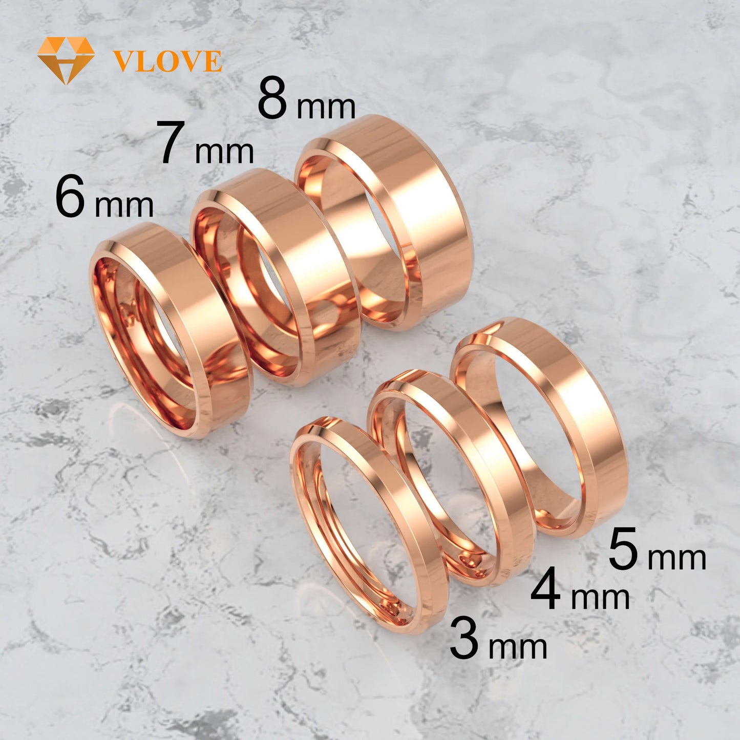 Comfort Fit Wedding Ring | 14K Solid Gold Beveled Edge Band | Free Engraving Gift for Couples | VLOVE