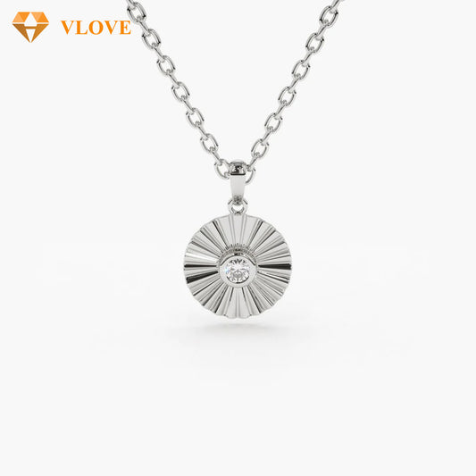 Bezel Set Diamond Disc Necklace | 14K Gold Statement Pendant | Natural Diamond Jewelry for Women | VLOVE