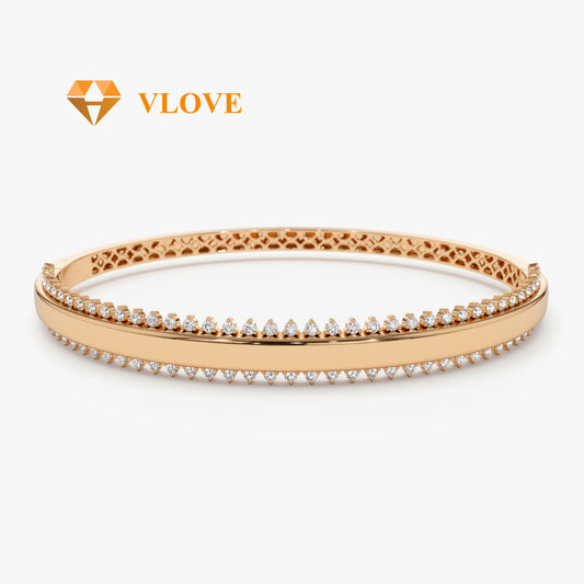 14K Solid Gold Double Row Diamond Bangle | 0.85 CTW Luxury Statement Bracelet for Women | Elegant Stackable Jewelry | VLOVE