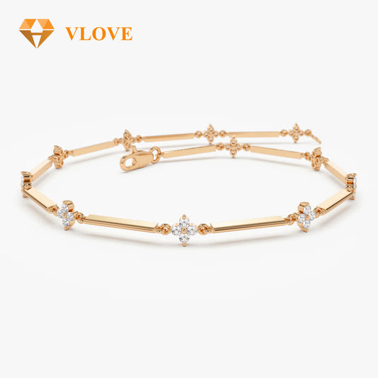 14K Gold Four Leaf Clover Diamond Bracelet | Lucky Charm Infinity Chain | Women's Fine Jewelry | VLOVE