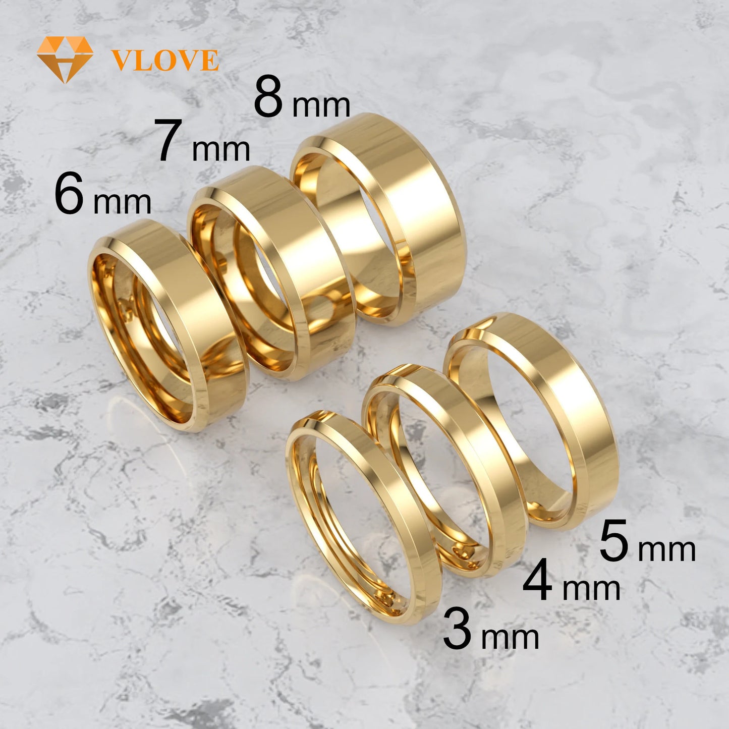 Comfort Fit Wedding Ring | 14K Solid Gold Beveled Edge Band | Free Engraving Gift for Couples | VLOVE