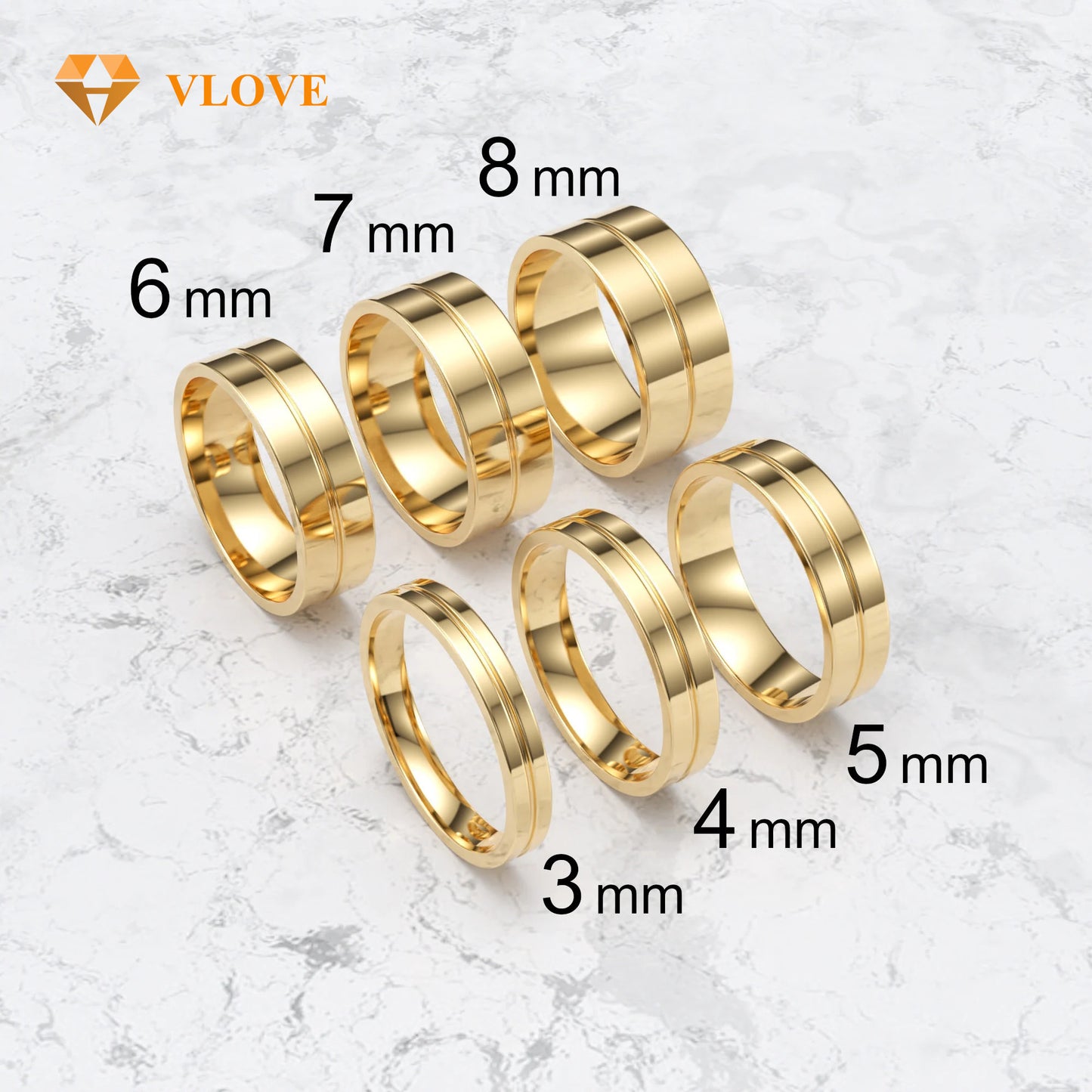 14K Yellow Gold Comfort Fit Wedding Band | High Polish Flat Single Groove Ring | VLOVE Fine Jewelry Engagement Ring