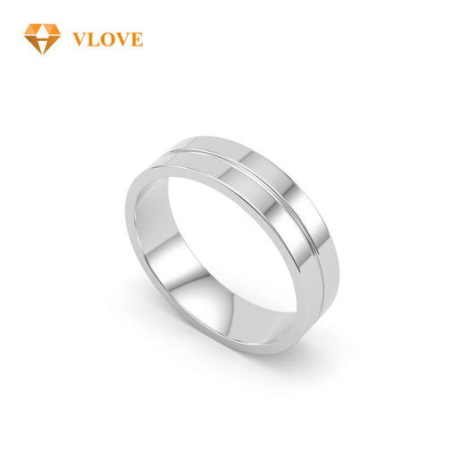 14K Yellow Gold Comfort Fit Wedding Band | High Polish Flat Single Groove Ring | VLOVE Fine Jewelry Engagement Ring