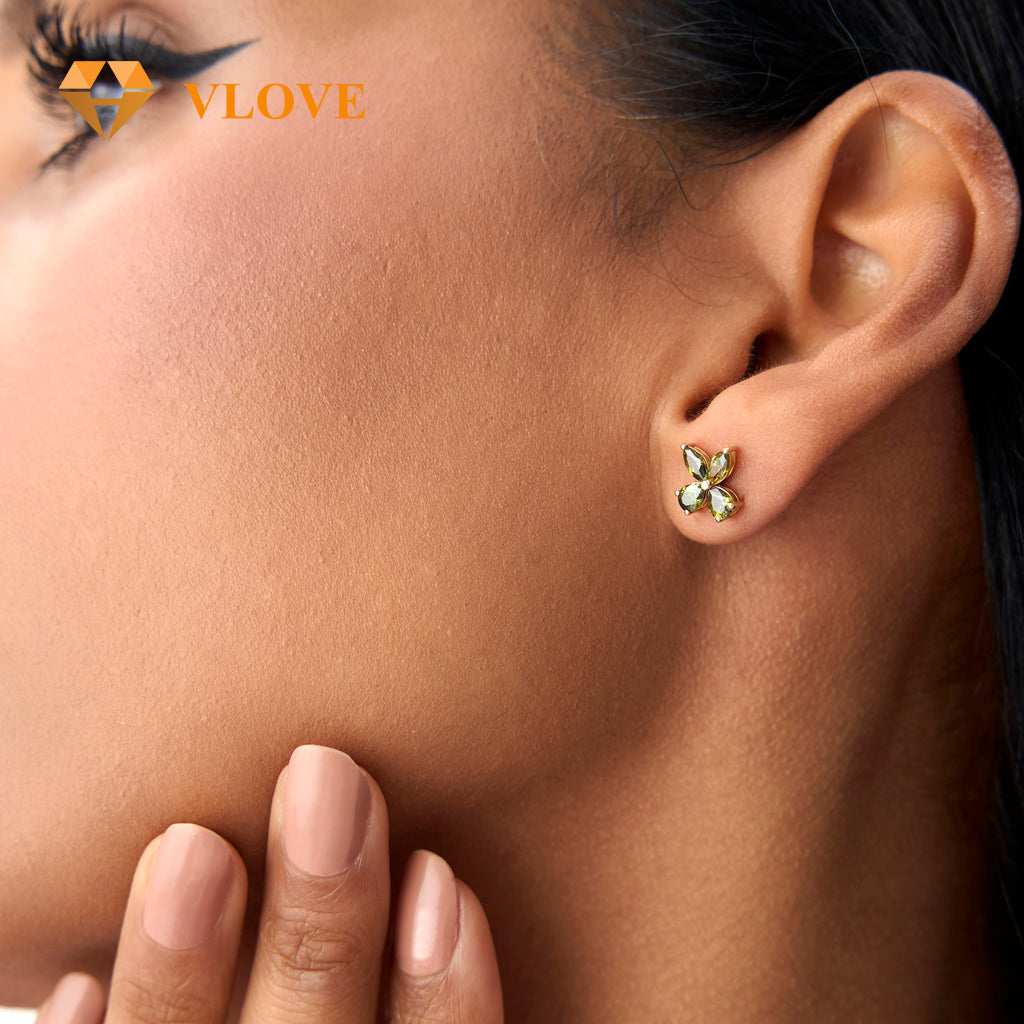 14K Red Garnet Butterfly Stud Earrings | Party Jewelry with Green Peridot Yellow Citrine Purple Amethyst London Blue Topaz | Dainty Gold Earrings for Women | VLOVE