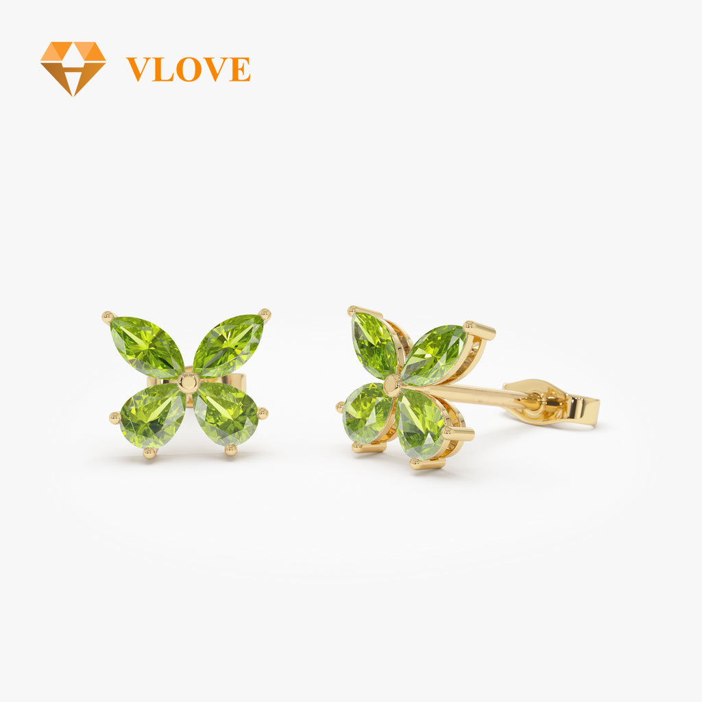 14K Red Garnet Butterfly Stud Earrings | Party Jewelry with Green Peridot Yellow Citrine Purple Amethyst London Blue Topaz | Dainty Gold Earrings for Women | VLOVE