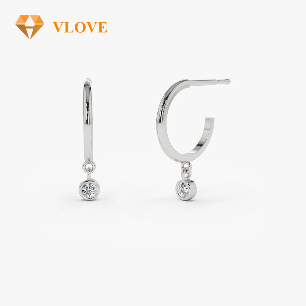 14K Gold Diamond Half Hoop Dangle Earrings | Party Jewelry with Drop Design | Simple Elegant Earrings for Women | VLOVE