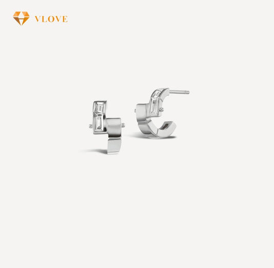 14K Baguette Diamond Hoop Earrings | Stackable Petite Gold Earrings | Natural Diamond Jewelry | VLOVE